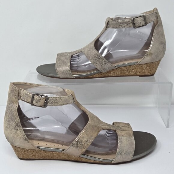 Clarks Comfort Collection Womens 10 Abigail Lily Leather Wedge SandalS Gladiator - Picture 1 of 8